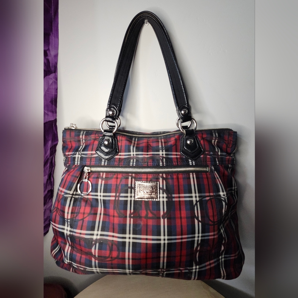 Coach Poppy Tartan Big Tote #18713